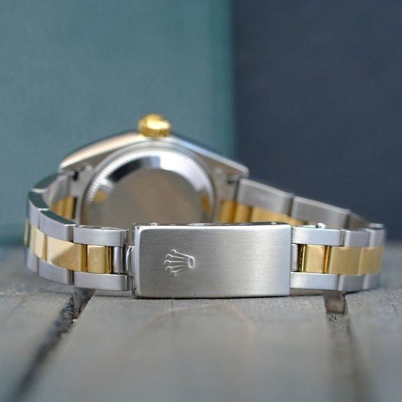 ROLEX DATEJUST LADIES WATCH GOLD STEEL CHAMPAGNE ROMAN DIAL FLUTED 69173 OYSTER - Picture 6 of 12